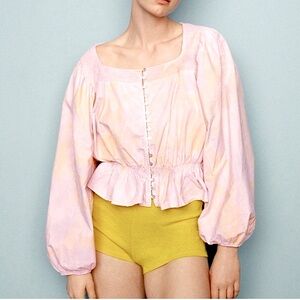 Zara Tie Dye Cotton Pastel Blouse with Pearl Buttons
